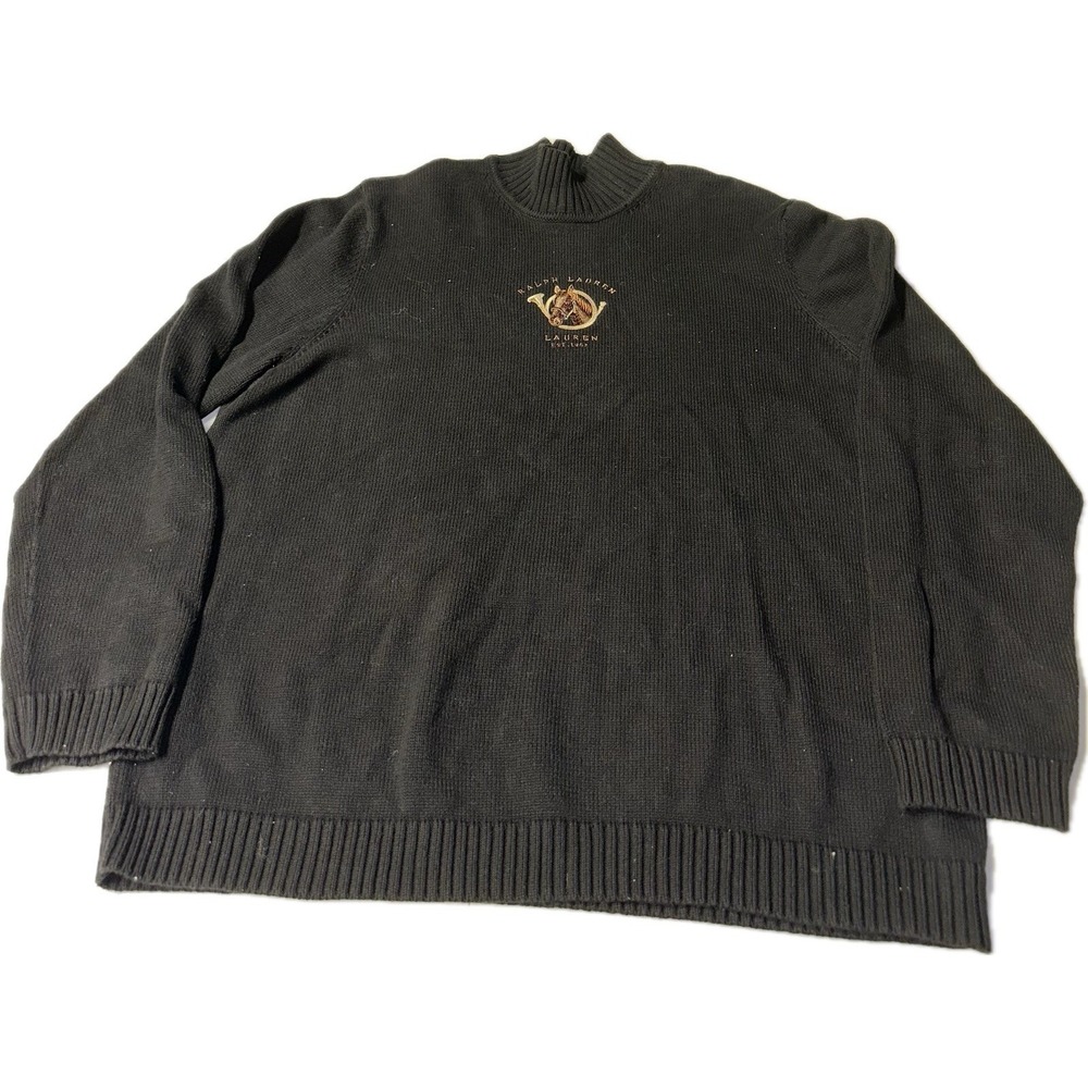 RALPH LAUREN Equestrian Horse‎ Black GREEN LABEL Sweater Women's 2X Vintage